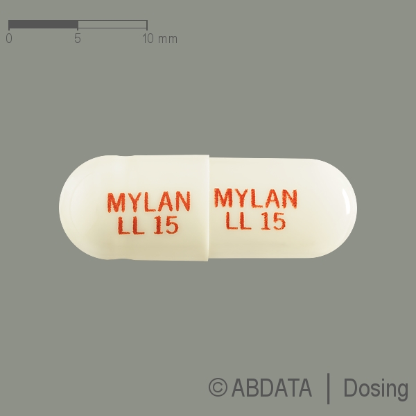 Produktabbildungen für LENALIDOMID Mylan 15 mg Hartkapseln in der Vorder-, Hinter- und Seitenansicht.