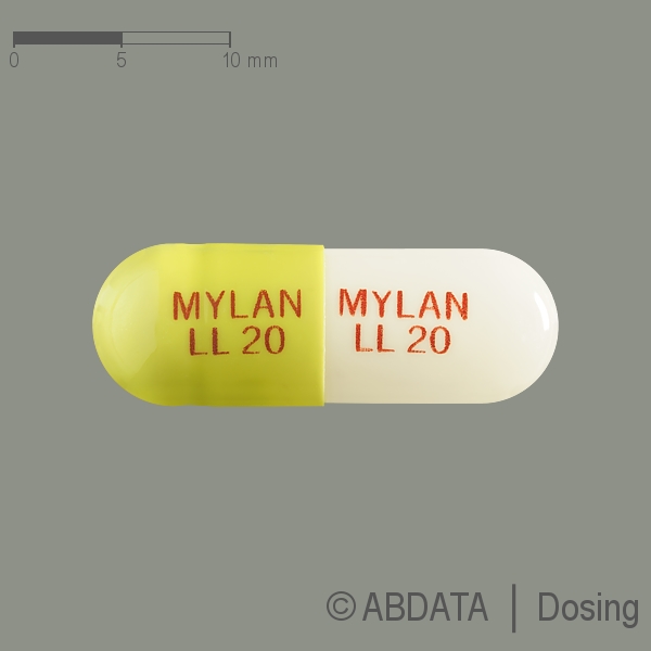 Produktabbildungen für LENALIDOMID Mylan 20 mg Hartkapseln in der Vorder-, Hinter- und Seitenansicht.