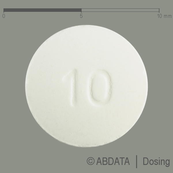 Produktabbildungen für LISINOPRIL 10 Heumann Tabletten in der Vorder-, Hinter- und Seitenansicht.