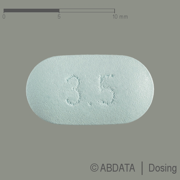 Produktabbildungen für TOVEDESO 3,5 mg Retardtabletten in der Vorder-, Hinter- und Seitenansicht.