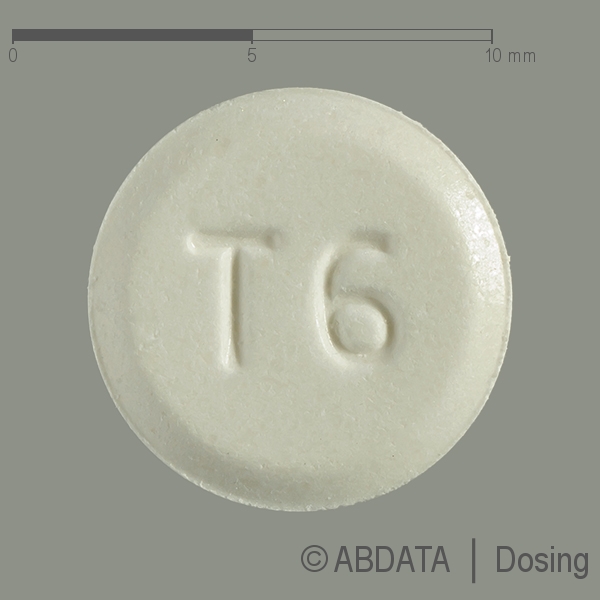 Produktabbildungen für TIZANIDIN Teva 6 mg Tabletten in der Vorder-, Hinter- und Seitenansicht.