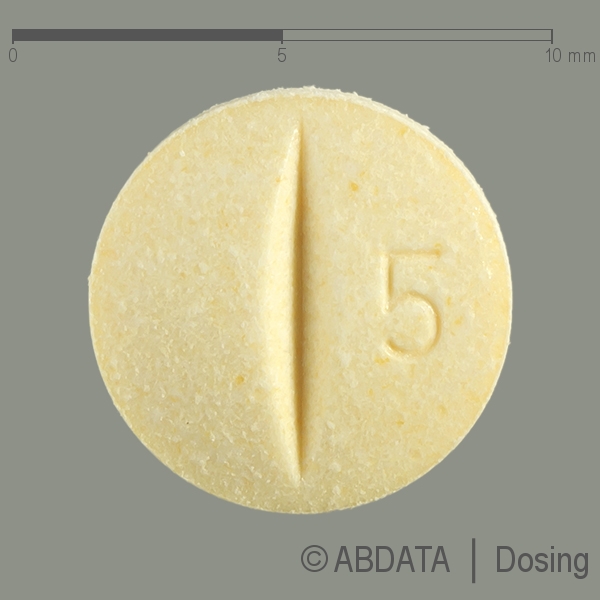 Produktabbildungen für BISOPROLOL AbZ 5 mg Tabletten in der Vorder-, Hinter- und Seitenansicht.