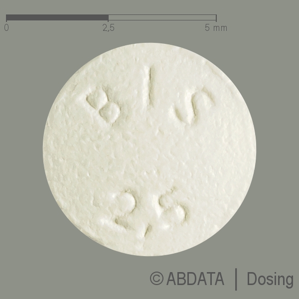 Produktabbildungen für BISOPROLOL-1A Pharma 2,5 mg Filmtabletten in der Vorder-, Hinter- und Seitenansicht.