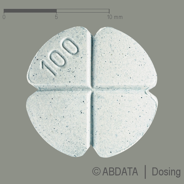 Produktabbildungen für SILDEHEXAL 100 mg Tabletten in der Vorder-, Hinter- und Seitenansicht.