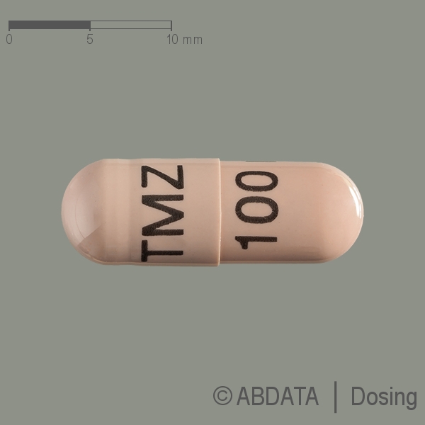 Produktabbildungen für TEMOZOLOMID Ribosepharm 100 mg Hartkapseln in der Vorder-, Hinter- und Seitenansicht.