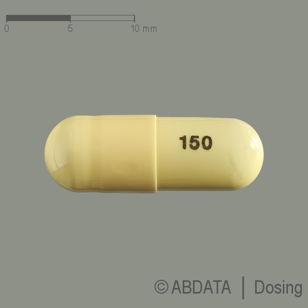 Produktabbildungen für PREGABALIN AbZ 150 mg Hartkapseln in der Vorder-, Hinter- und Seitenansicht.