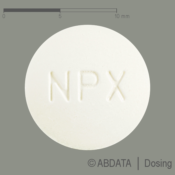 Produktabbildungen für DOLORMIN GS mit Naproxen Tabletten in der Vorder-, Hinter- und Seitenansicht.