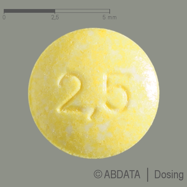 Produktabbildungen für METEX 2,5 mg Tabletten in der Vorder-, Hinter- und Seitenansicht.