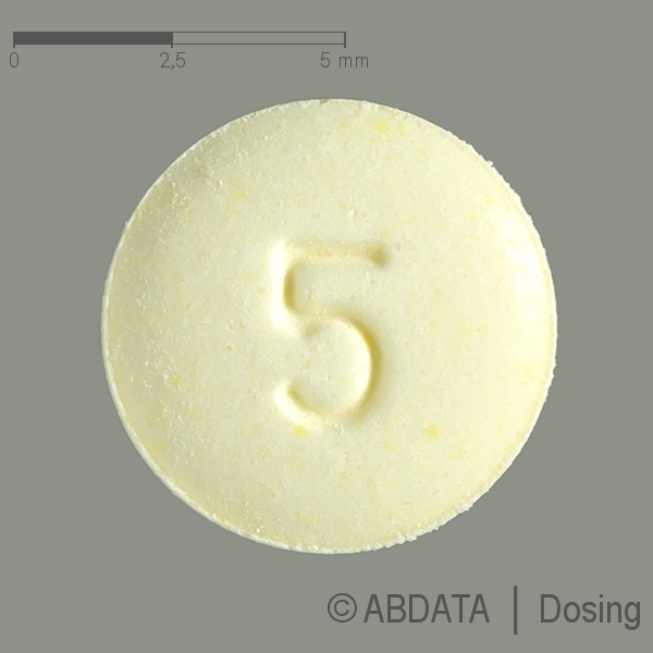 Produktabbildungen für ZALASTA 5 mg Tabletten in der Vorder-, Hinter- und Seitenansicht.