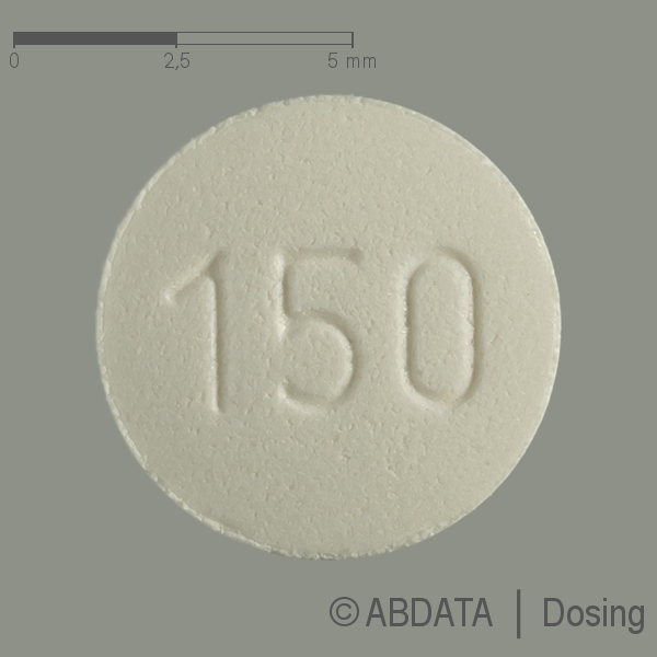 Produktabbildungen für L-THYROXIN beta 150 μg Tabletten in der Vorder-, Hinter- und Seitenansicht.
