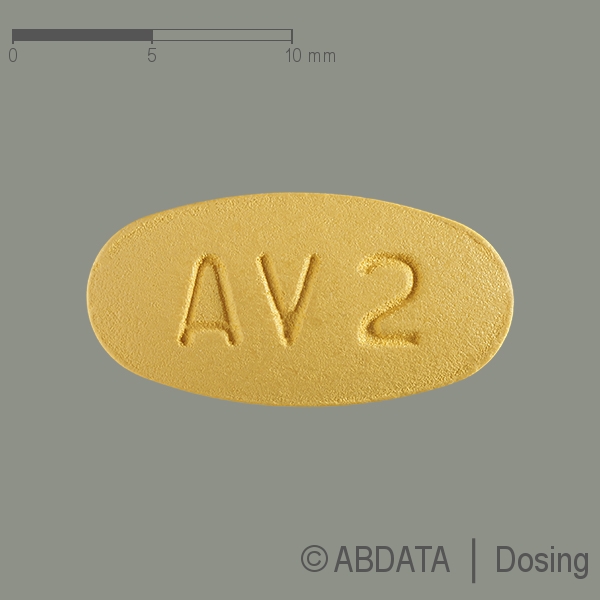 Produktabbildungen für AMLODIPIN/Valsartan Mylan 5 mg/160 mg Filmtabl. in der Vorder-, Hinter- und Seitenansicht.