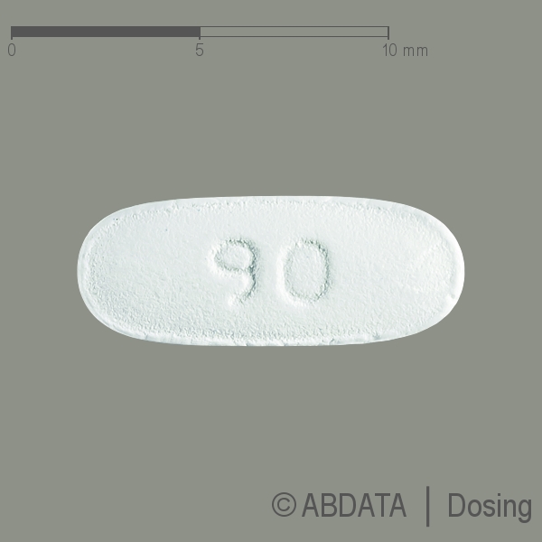 Produktabbildungen für DEFERASIROX STADA 90 mg Filmtabletten in der Vorder-, Hinter- und Seitenansicht.