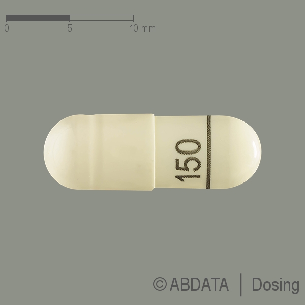 Produktabbildungen für PREGABALIN Tillomed 150 mg Hartkapseln in der Vorder-, Hinter- und Seitenansicht.