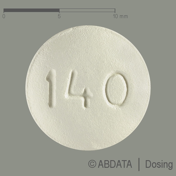 Produktabbildungen für DASATINIB Mylan 140 mg Filmtabletten in der Vorder-, Hinter- und Seitenansicht.