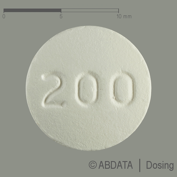 Produktabbildungen für QUETIAPIN AbZ 200 mg Filmtabletten in der Vorder-, Hinter- und Seitenansicht.