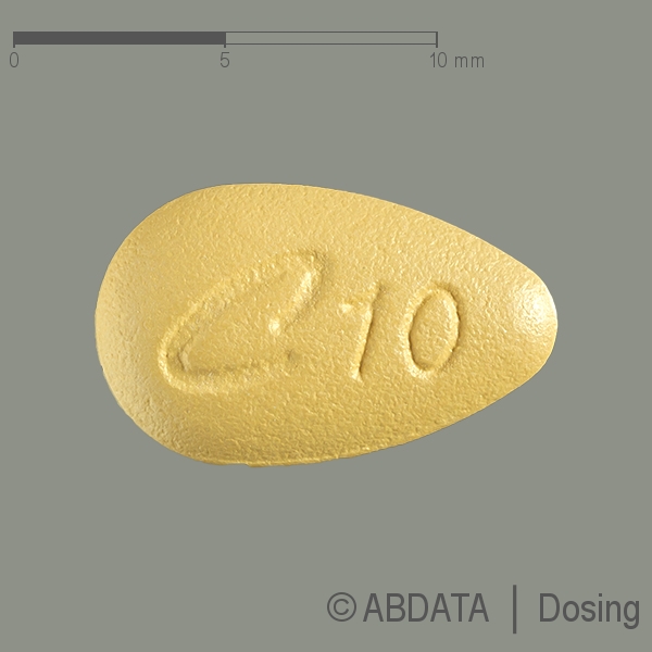 Produktabbildungen für CIALIS 10 mg Filmtabletten in der Vorder-, Hinter- und Seitenansicht.