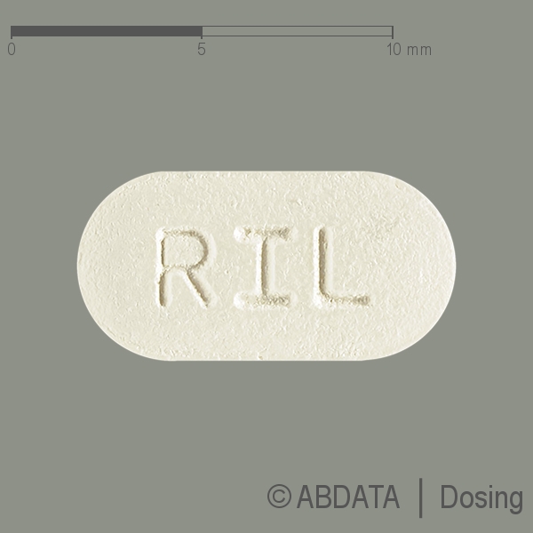 Produktabbildungen für RILUZOL Alkem 50 mg Filmtabletten in der Vorder-, Hinter- und Seitenansicht.