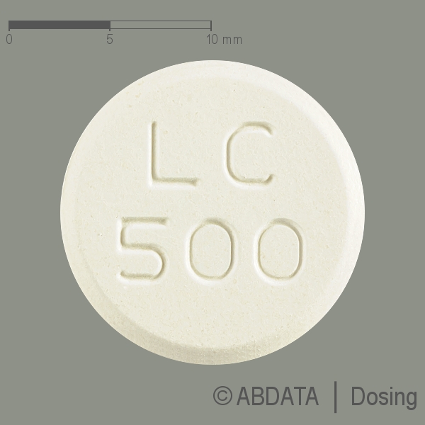 Produktabbildungen für LANTHAN Mylan 500 mg Kautabletten in der Vorder-, Hinter- und Seitenansicht.