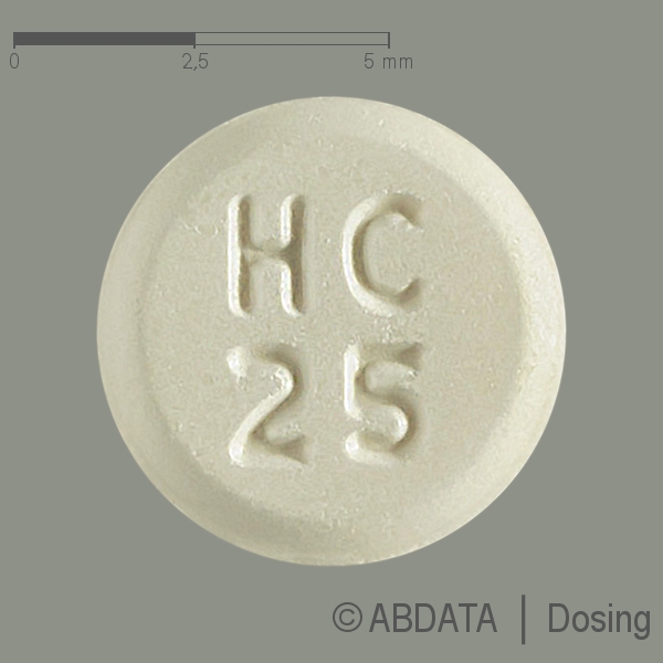 Produktabbildungen für HCT PUREN 25 mg Tabletten in der Vorder-, Hinter- und Seitenansicht.