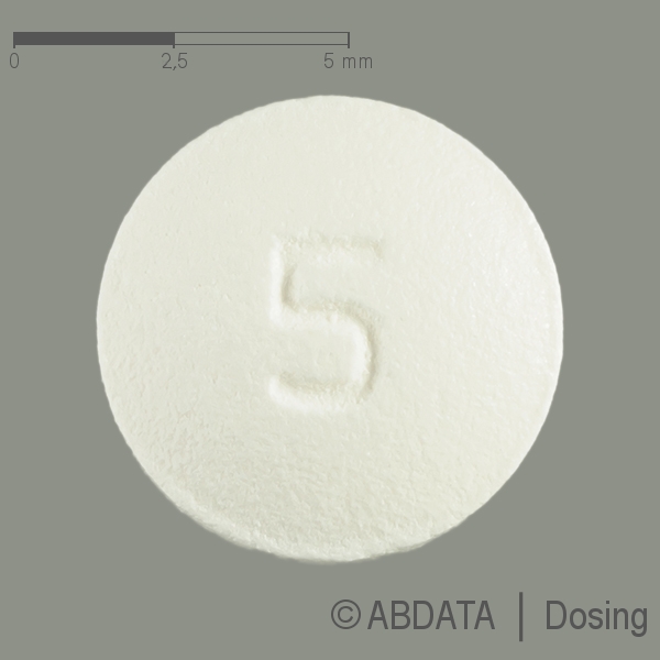 Produktabbildungen für DONEPEZILHYDROCHLORID Heumann 5 mg Filmtabletten in der Vorder-, Hinter- und Seitenansicht.