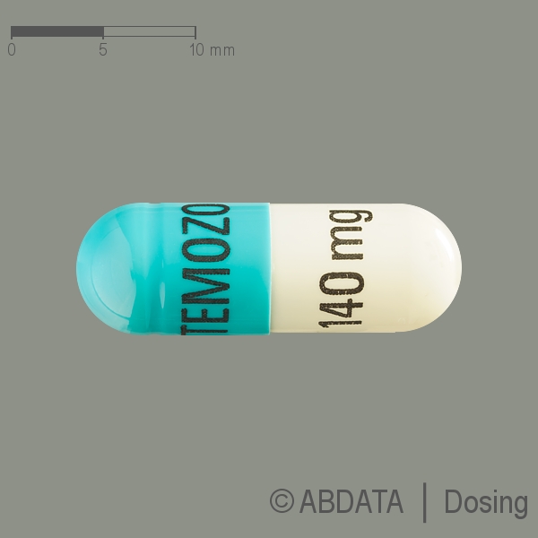 Produktabbildungen für TEMOZOLOMID Cipla 140 mg Hartkapseln in der Vorder-, Hinter- und Seitenansicht.