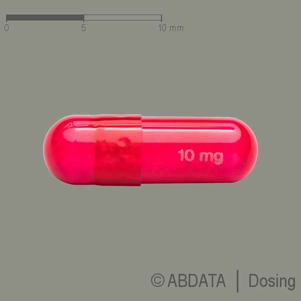 Produktabbildungen für CAPROS akut 10 mg Kapseln in der Vorder-, Hinter- und Seitenansicht.