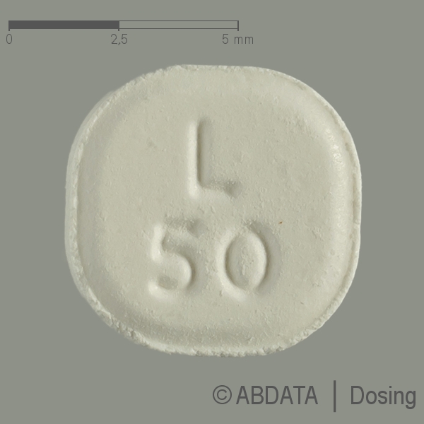 Produktabbildungen für LAMOTRIGIN beta 50 mg Tabl.z.Herst.e.Susp.z.Einn. in der Vorder-, Hinter- und Seitenansicht.