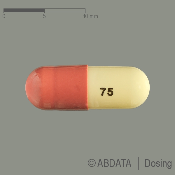 Produktabbildungen für PREGABALIN-ratiopharm 75 mg Hartkapseln in der Vorder-, Hinter- und Seitenansicht.