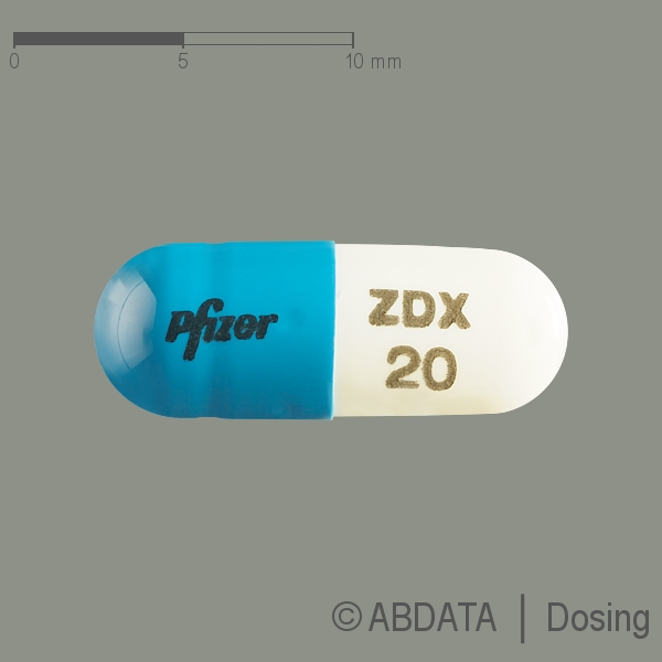 Produktabbildungen für ZELDOX 20 mg Hartkapseln in der Vorder-, Hinter- und Seitenansicht.