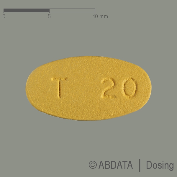 Produktabbildungen für TADALAFIL Aristo 20 mg Filmtabletten in der Vorder-, Hinter- und Seitenansicht.