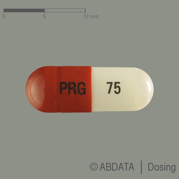 Produktabbildungen für PREGABALIN Micro Labs 75 mg Hartkapseln in der Vorder-, Hinter- und Seitenansicht.