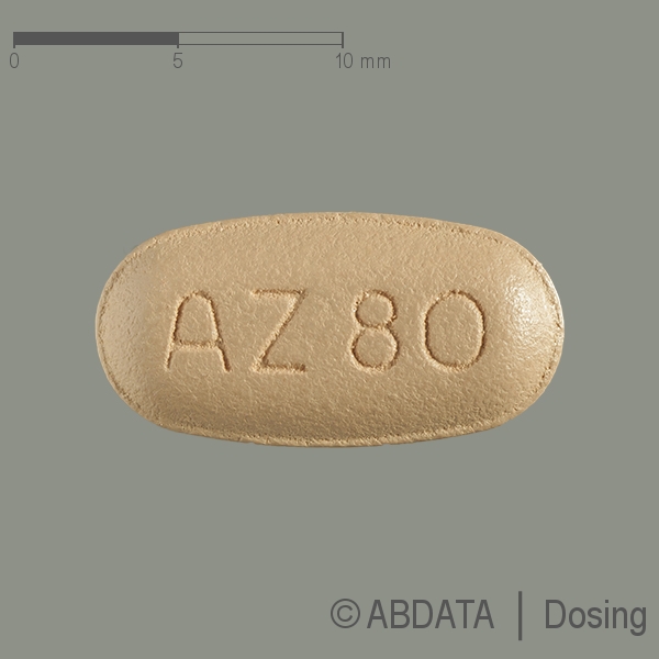 Produktabbildungen für TAGRISSO 80 mg Filmtabletten in der Vorder-, Hinter- und Seitenansicht.