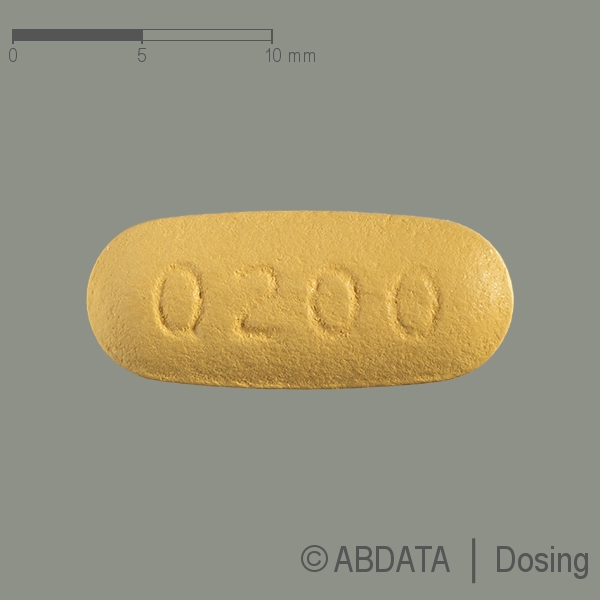 Produktabbildungen für QUETIAPIN AbZ 200 mg Retardtabletten in der Vorder-, Hinter- und Seitenansicht.