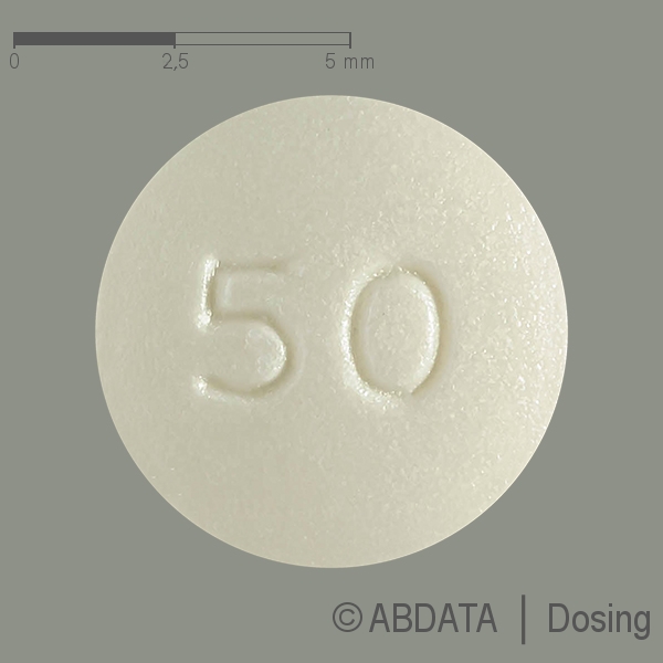 Produktabbildungen für QUETIAPIN Glenmark 50 mg Retardtabletten in der Vorder-, Hinter- und Seitenansicht.