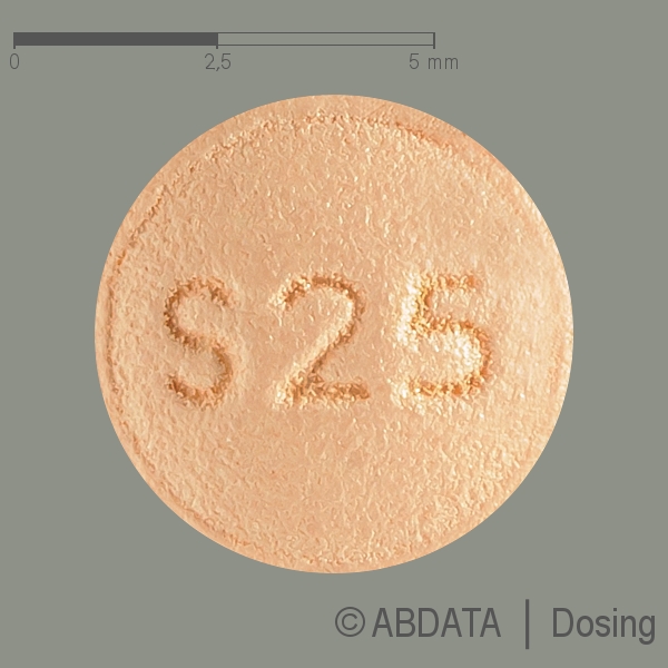 Produktabbildungen für SITAGLIPTIN AbZ 25 mg Filmtabletten in der Vorder-, Hinter- und Seitenansicht.
