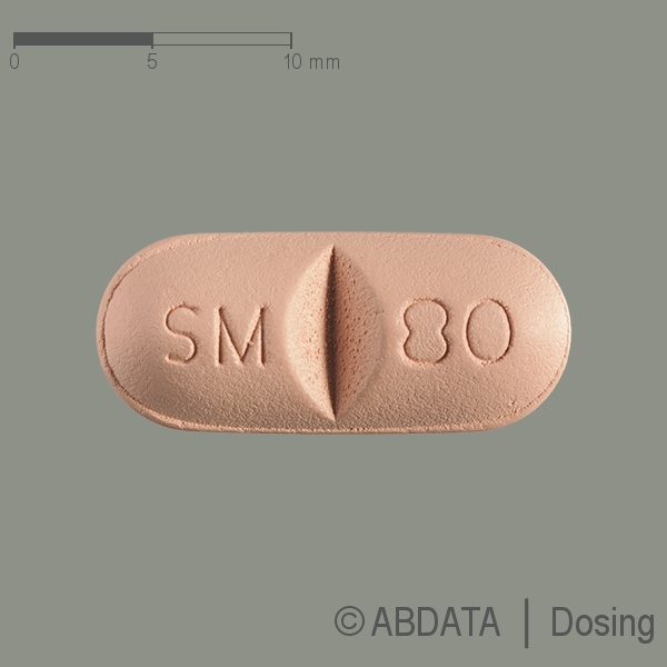 Produktabbildungen für SIMVADURA 80 mg Filmtabletten in der Vorder-, Hinter- und Seitenansicht.