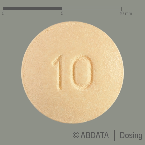 Produktabbildungen für DONEPEZILHYDROCHLORID Heumann 10 mg Filmtabletten in der Vorder-, Hinter- und Seitenansicht.