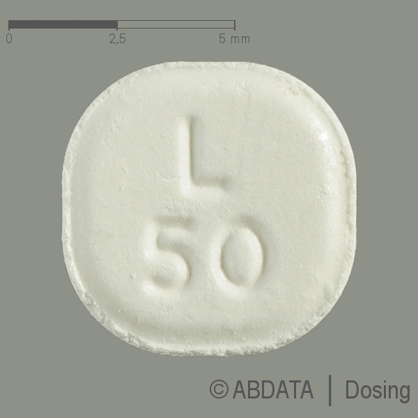 Produktabbildungen für LAMOTRIGIN-ratiopharm 50 mg Tbl.z.H.e.Sus.z.Einn. in der Vorder-, Hinter- und Seitenansicht.