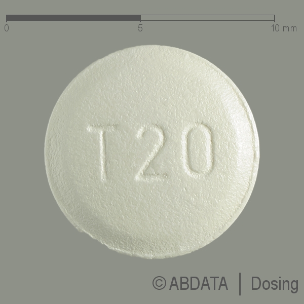 Produktabbildungen für GIOTRIF 20 mg Filmtabletten in der Vorder-, Hinter- und Seitenansicht.