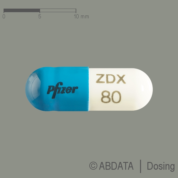 Produktabbildungen für ZELDOX 80 mg Hartkapseln in der Vorder-, Hinter- und Seitenansicht.