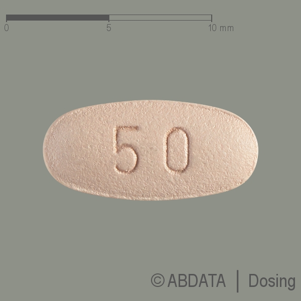 Produktabbildungen für VIMPAT 50 mg Filmtabletten in der Vorder-, Hinter- und Seitenansicht.
