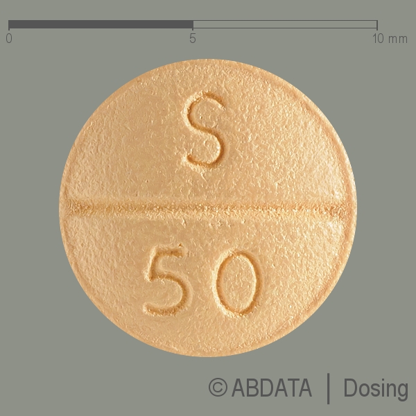 Produktabbildungen für SITAGLIPTIN AbZ 50 mg Filmtabletten in der Vorder-, Hinter- und Seitenansicht.