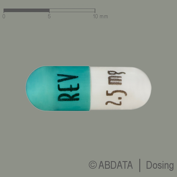 Produktabbildungen für REVLIMID 2,5 mg Hartkapseln in der Vorder-, Hinter- und Seitenansicht.