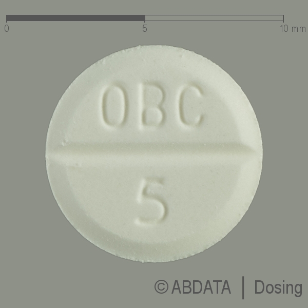 Produktabbildungen für OXYBUTYNIN AL 5 Tabletten in der Vorder-, Hinter- und Seitenansicht.