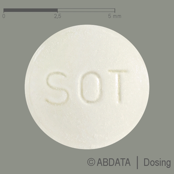 Produktabbildungen für SOTAHEXAL 40 mg Tabletten in der Vorder-, Hinter- und Seitenansicht.