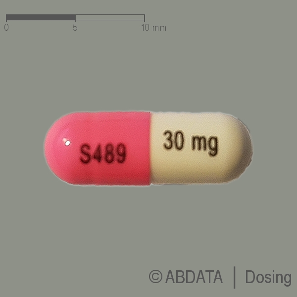 Produktabbildungen für ELVANSE 30 mg Hartkapseln in der Vorder-, Hinter- und Seitenansicht.