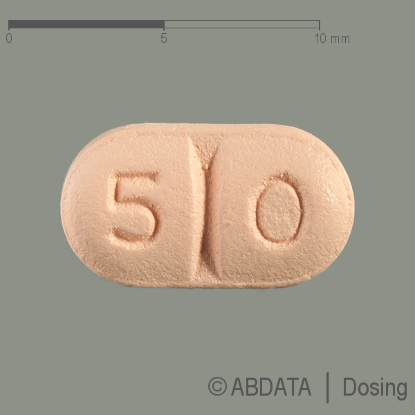 Produktabbildungen für SUMATRIPTAN-ratiopharm 50 mg Filmtabletten in der Vorder-, Hinter- und Seitenansicht.