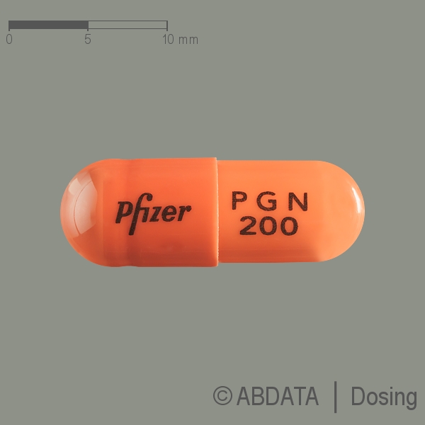 Produktabbildungen für PREGABALIN Pfizer 200 mg Hartkapseln in der Vorder-, Hinter- und Seitenansicht.