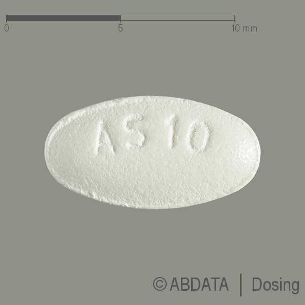 Produktabbildungen für ATORVASTATIN BASICS 10 mg Filmtabletten in der Vorder-, Hinter- und Seitenansicht.
