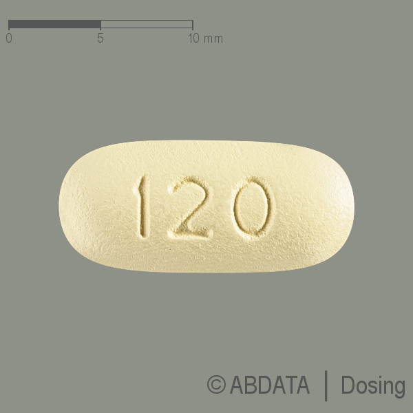 Produktabbildungen für LUMYKRAS 120 mg Filmtabletten in der Vorder-, Hinter- und Seitenansicht.